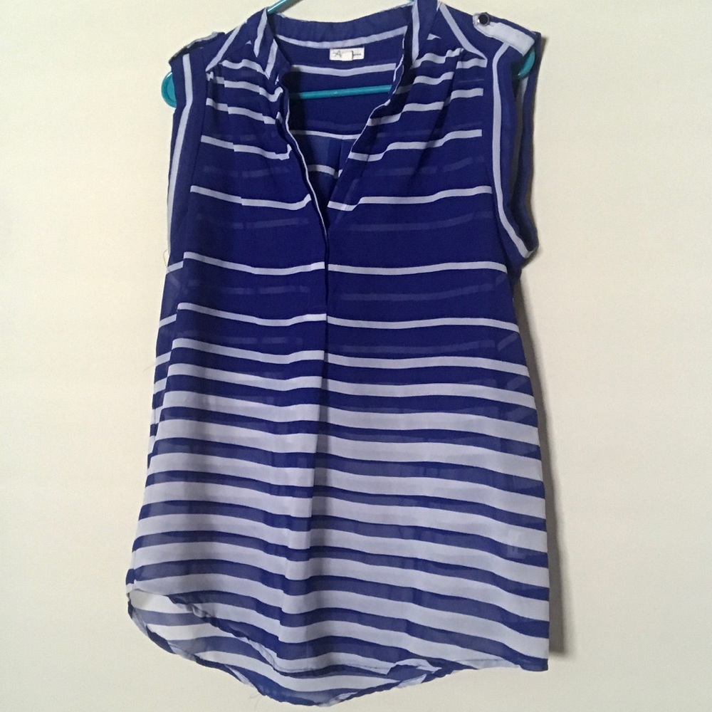 Blue and white stripe sleeveless top